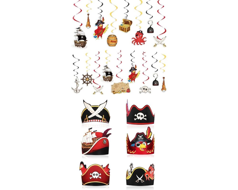 4660 12PCS Pirate Birthday Party Hats + Pirate Party Decorations